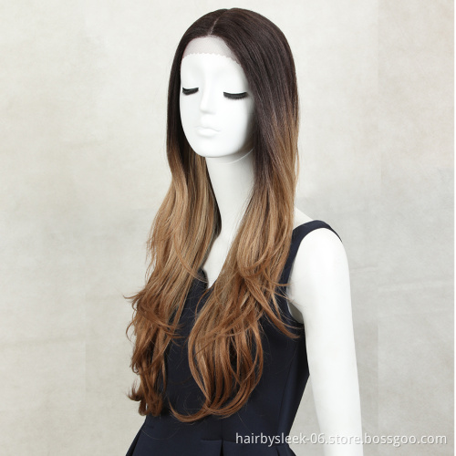 Magic 30 Medium Brown Color Synthetic Hair Wigs For Women Long Natural Wavy Lace Front Wig With Natural Hairline Middle Part